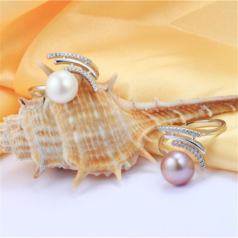 925 Sterling Silver Rings For Women Fashion 8-9mm Natural Freshwater Pearl Jewelry Ring