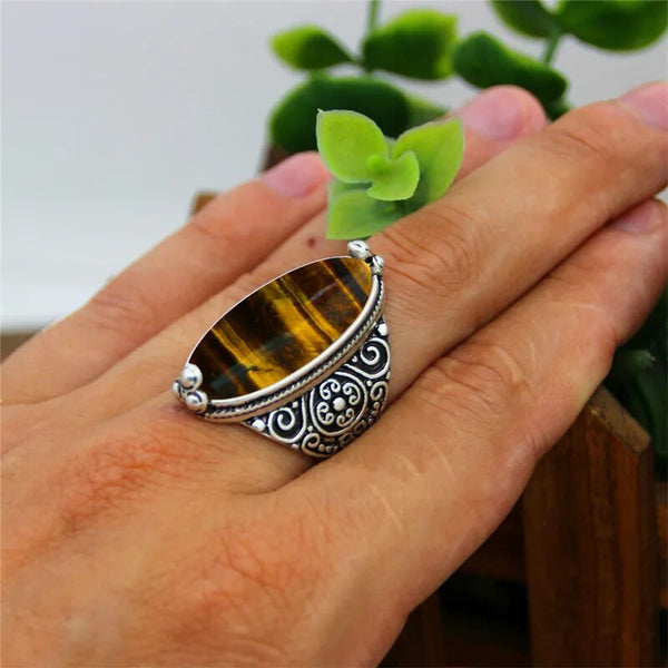 Irregular Natural Tiger Eye Rings Flower Band Stone Ring For Women