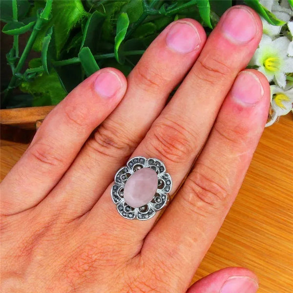 Oval Pink Quartz Rings For Women