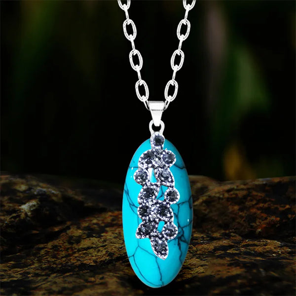 Vintage Eye Shape Synthetic Turquoise Pendant Necklace For Women