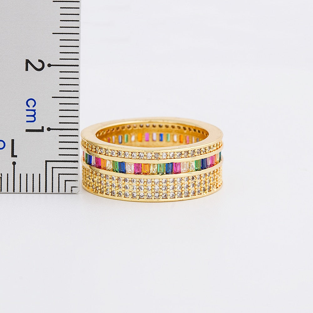 New Geometric Luxury Boho Rainbow Copper Cubic Zirconia Ring For Women