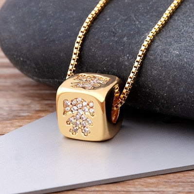 New Luxury Cute Cube Dice Heart Necklace Copper Zircon Gold Color Chain Necklace For Women