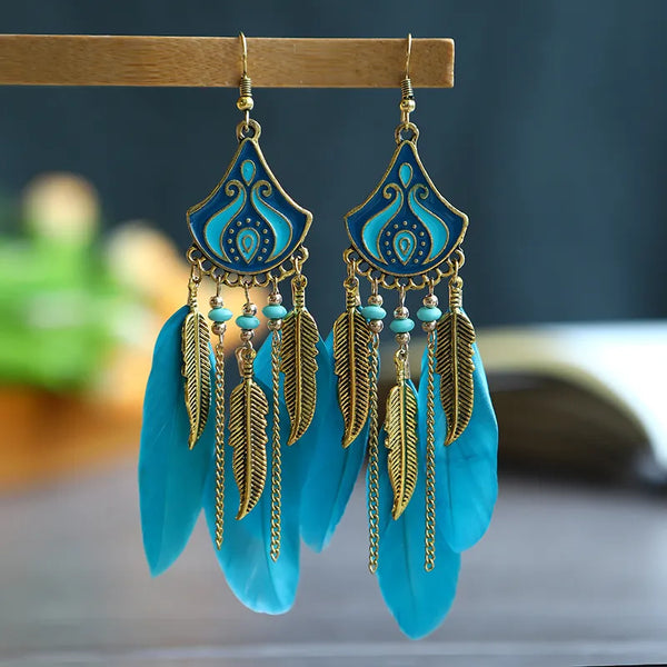 Bohemian Ethnic Feather Earrings For Women