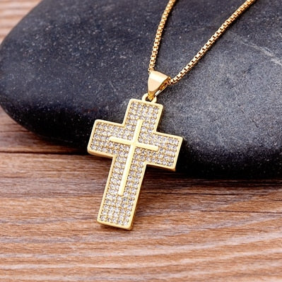 Top Quality Cubic Zirconia Cross Pendant Choker Chain Necklace Men Women