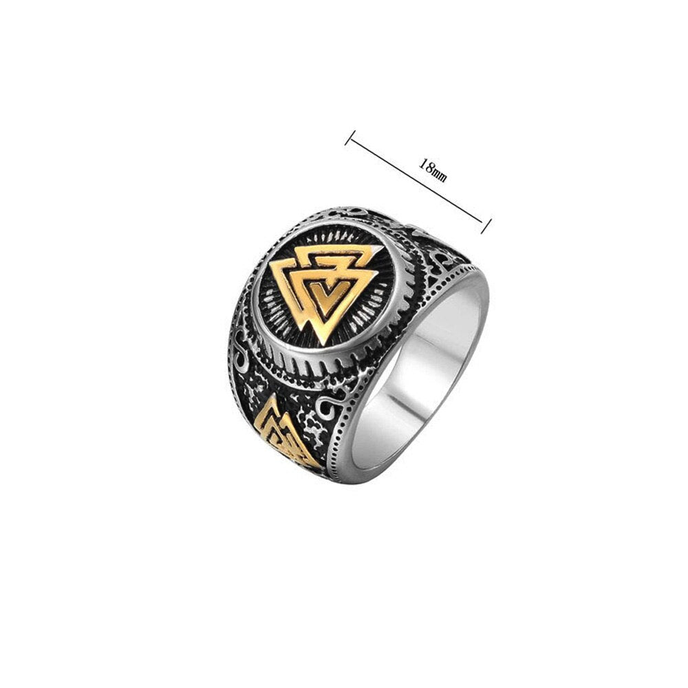 Vintage Viking Valknut Ring For Men Stainless Steel Nordic Odin Triangle Viking Ring