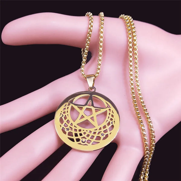 Witchcraft Pentagram Dream Catcher Necklace Pendant Stainless Steel Women/Men