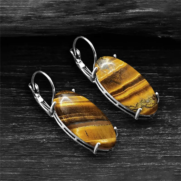 Big Vintage Eye Shape Natural Tiger Eye Earrings For Women