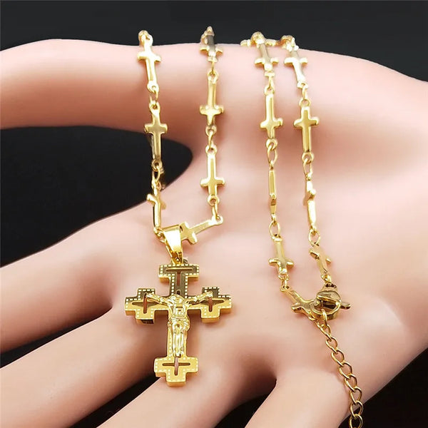 Christian Cross Jesus Stainless Steel Necklace for Women/Men