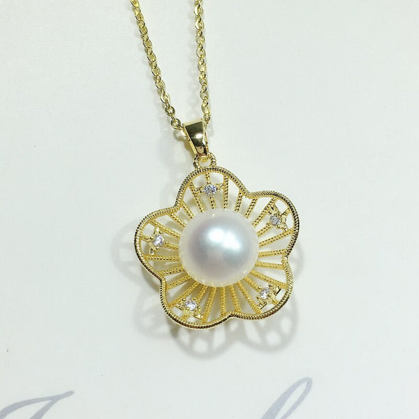 Real Freshwater Pearl Simple Flower Choker Necklace Pendant