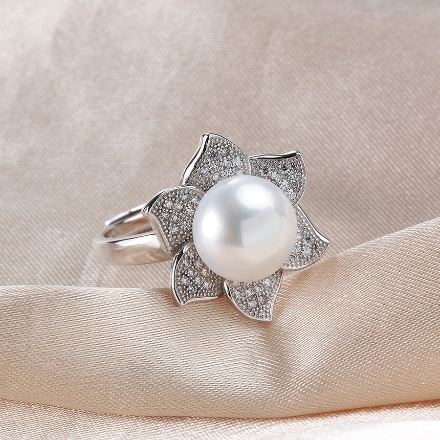 925 Sterling Silver Zircon Flower Adjustable Finger Ring For Women