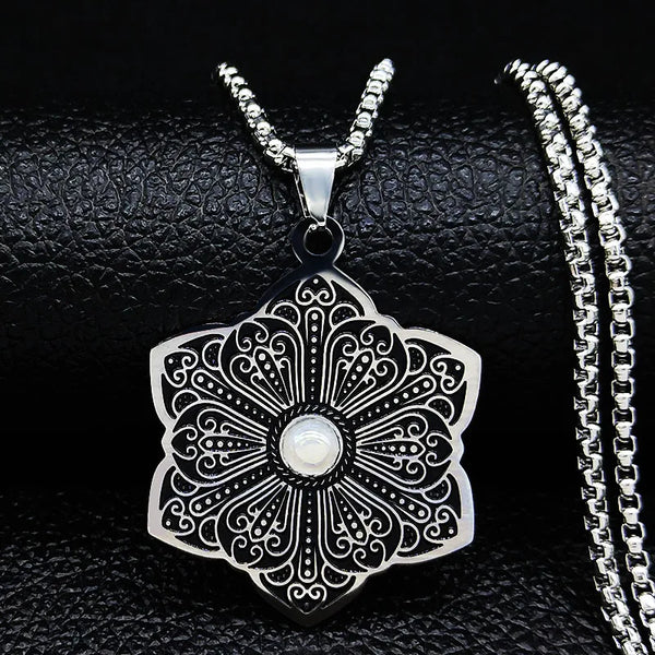 Fashion Flower of Life Stainless Steel Chain Necklace for Women Silver Color Necklace