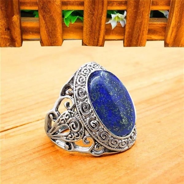 Vintage Lapis Lazuli Rings, Natural Stone Flower Ring