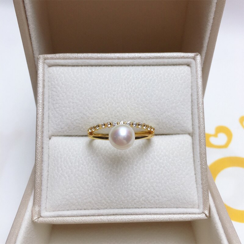 New Trendy Pearl Ring Natural Freshwater Pearl 925 Sterling Silver Good Quality Zircon Ring