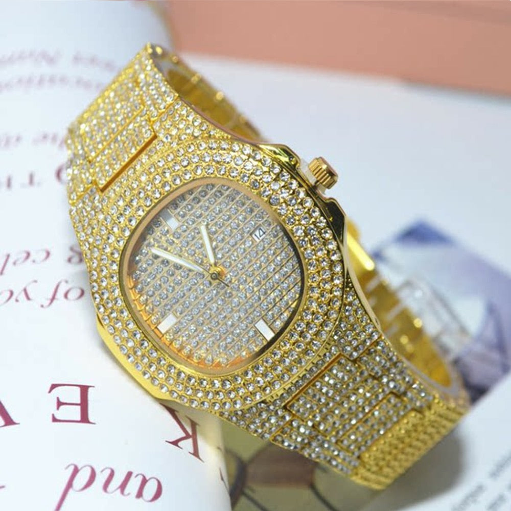 CZ  Iced Out Diamond Watch Quartz Gold HIP HOP Watches