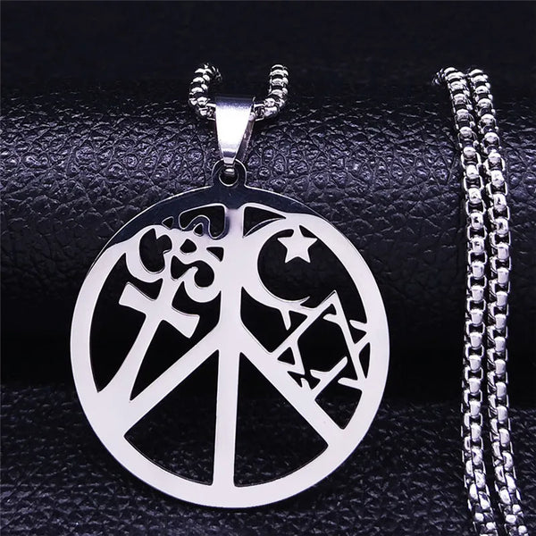 Coexist in Peace Stainless Steel Necklace Om Cross Crescent Moon Star