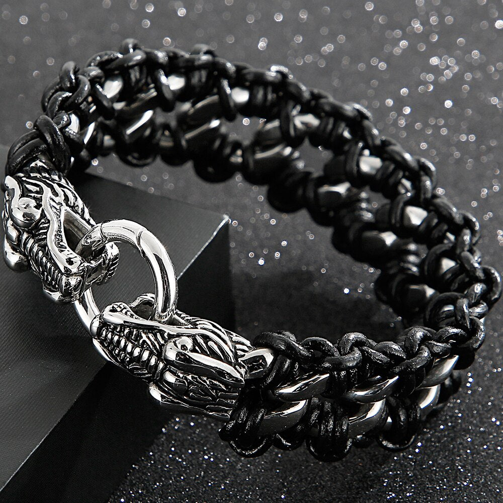 Cowhide Bracelet Skull Dragon Head Wristbands Male Boys Leatherman Bra ...