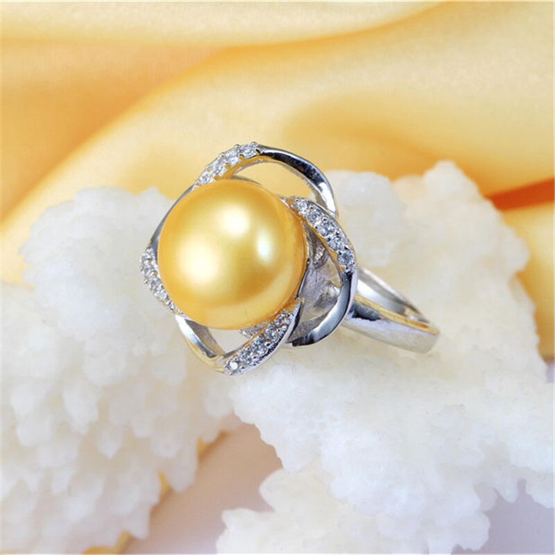 AAAA High Luster White Bread Round Freshwater Adjustable Ring For Women