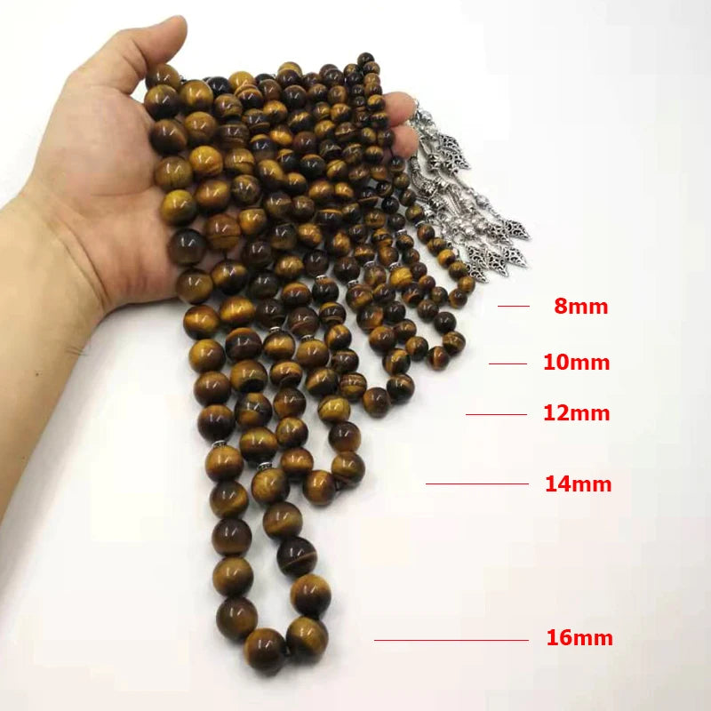 Big Size Natural Tiger eyes Tabish Muslim  misbaha prayer beads 33 66 99beads Arabic fashion Rosary