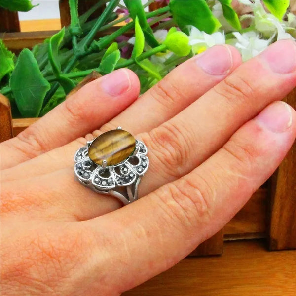 Oval Natural Tiger Eye Rings For Women