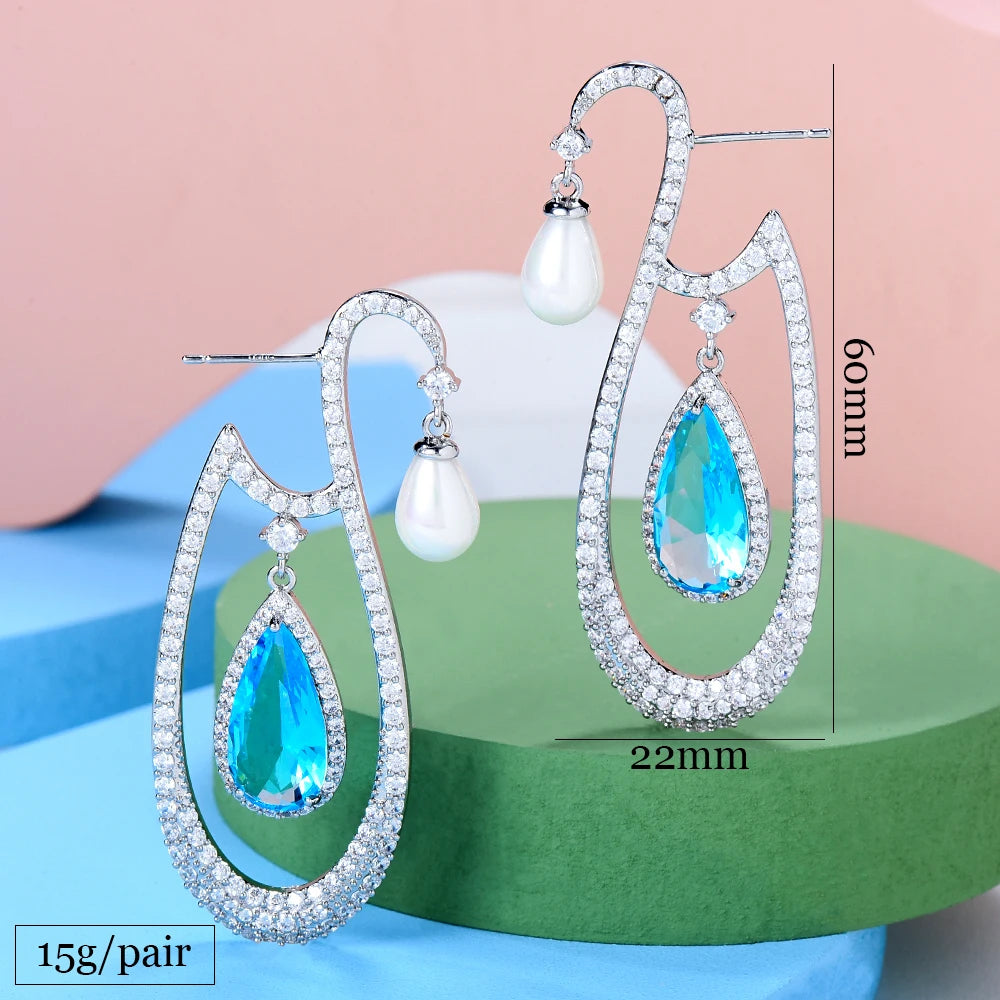 High Quality Fashion Luxury Charm Shiny CZ Pendant Earrings Jewelry For Women