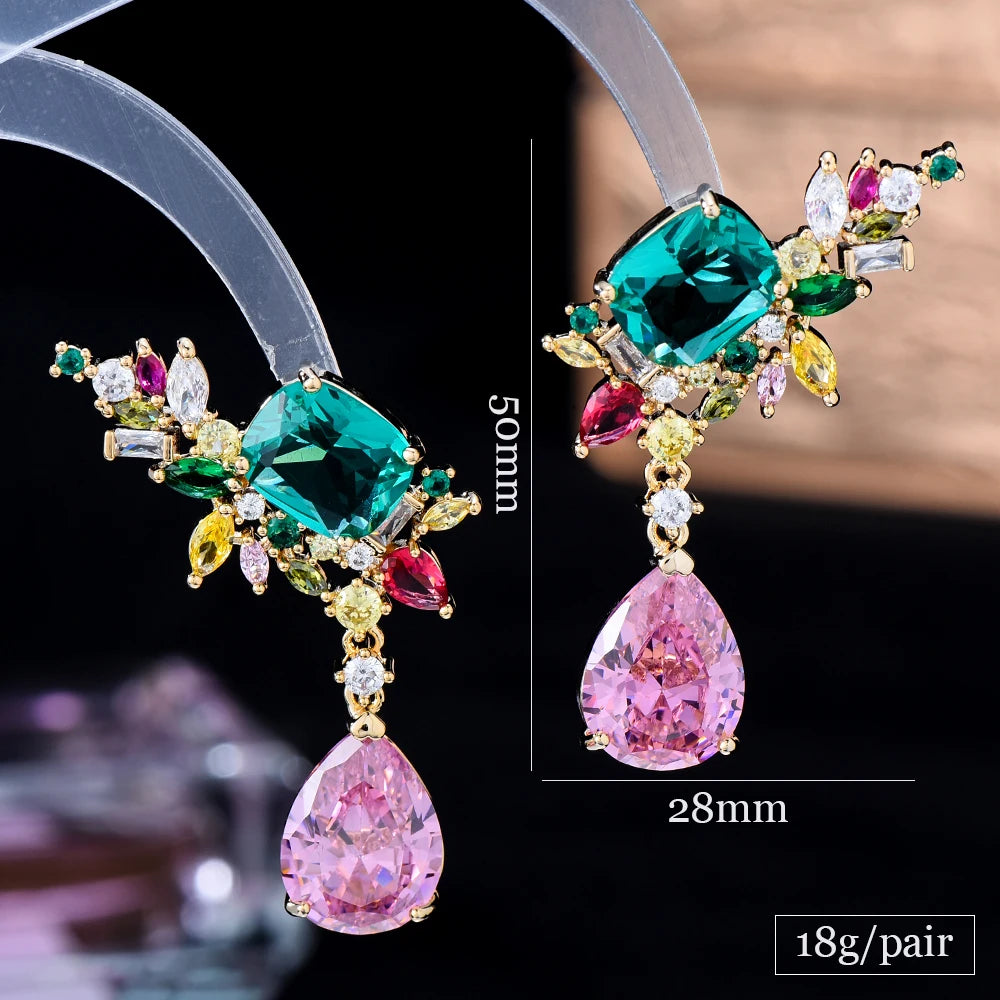 New Trendy Square CZ Drop Earrings For Women Wedding Party Cubic Zircon Dubai Bridal Earring