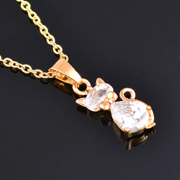 Charm Cubic Zircon Cat Pendant Animal Shaped Necklace For Women