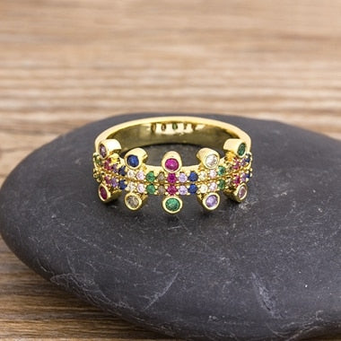 New Geometric Luxury Boho Rainbow Copper Cubic Zirconia Ring For Women