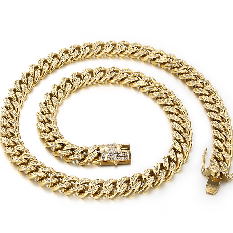 Hiphiop 12MM Cuban Link Curb Chain Necklace for Men