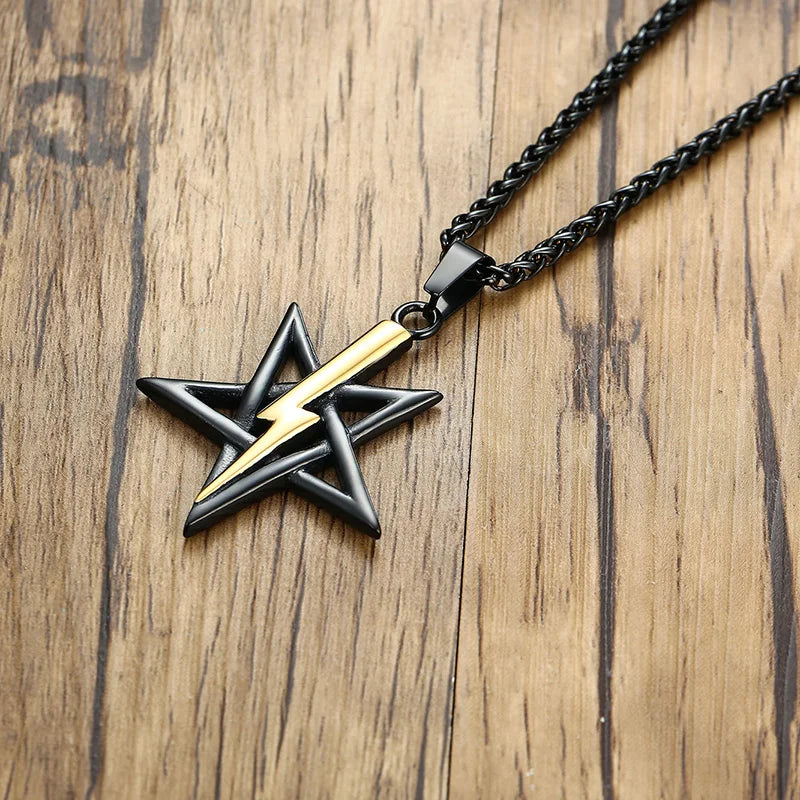 PENTAGRAM WITH LIGHTNING BOLT PENDANT