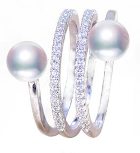 Fine Pearl Ring Jewelry Multi Row Natural Freshwater Pearl 925 Sterling Silver Big Rings