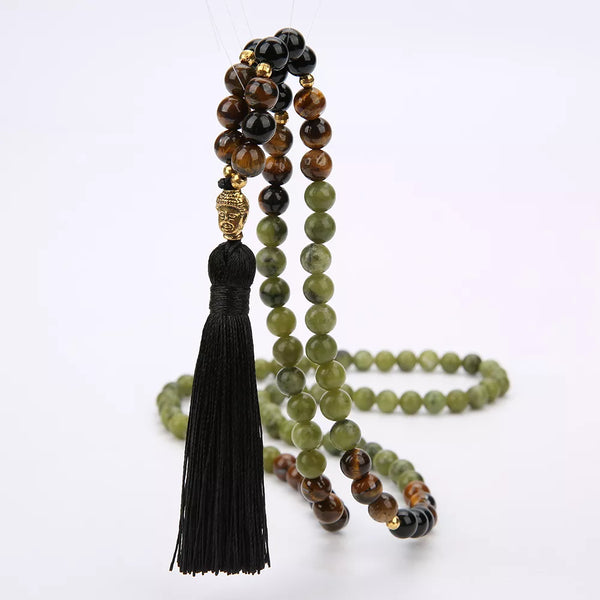 108 Mala Beaded Necklace 8MM Southernjade & Black Onyx Japamala Blessing