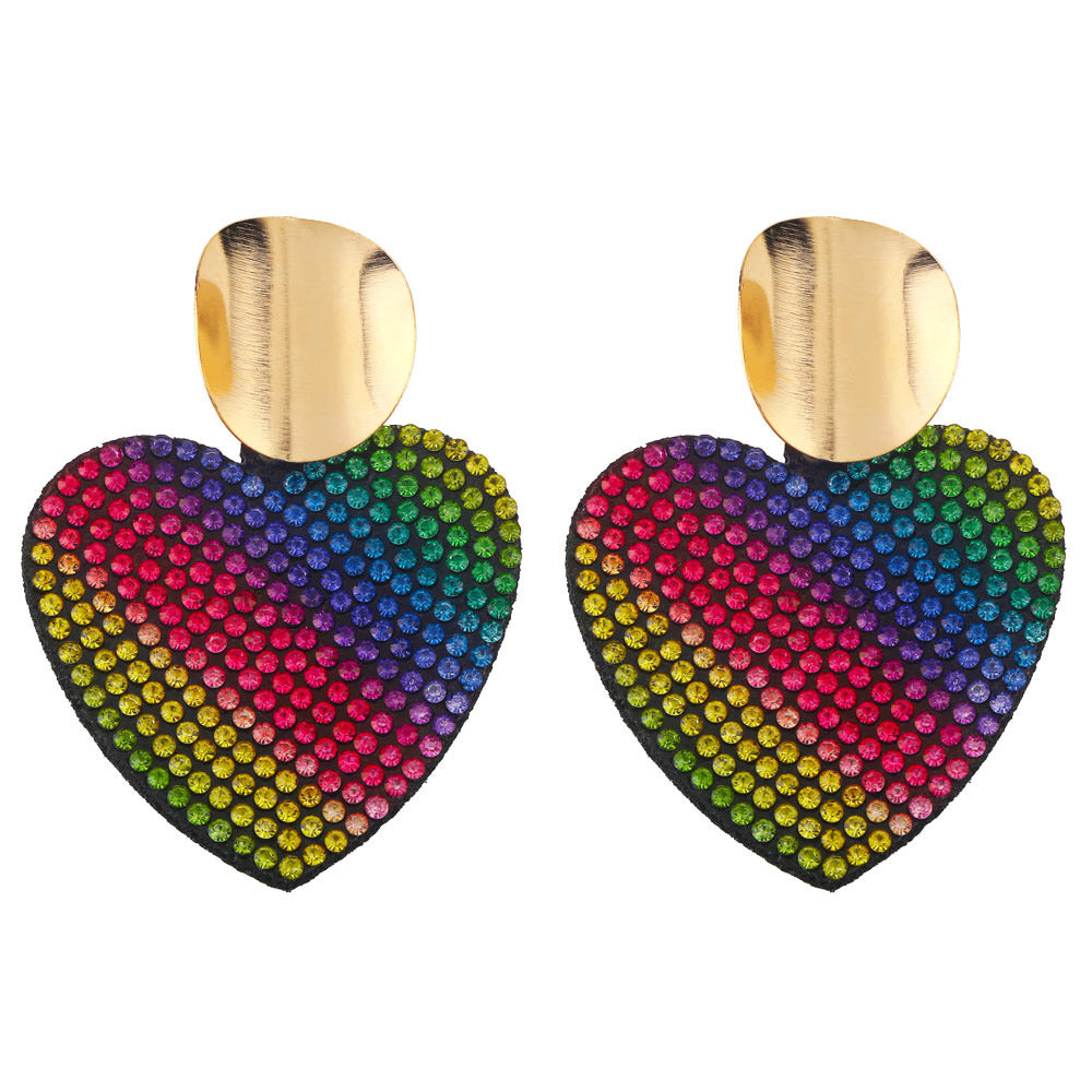 Rainbow Colors Heart Earrings For Women Alloy Leaf Big Drop Dangle Earrings