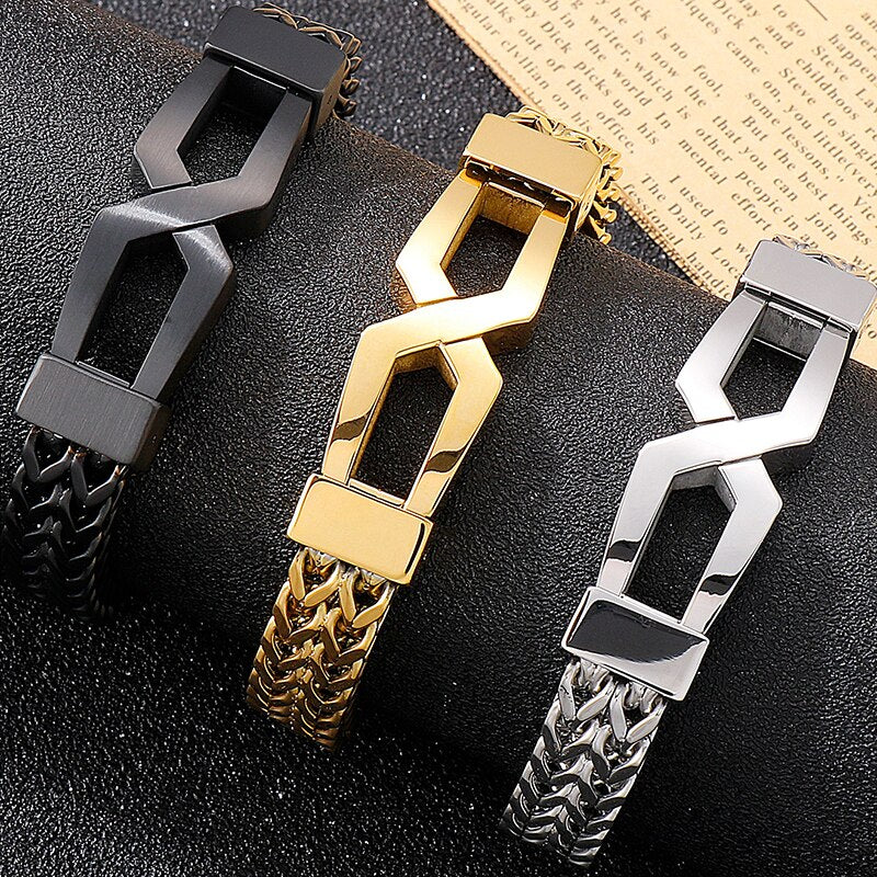 Luxury Gold Plated Men Bracelet Black Stainless Steel 12MM Link Chain