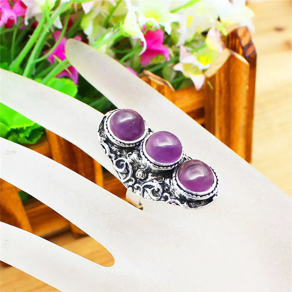 Vintage Flower Natural Amethysts Ring For Women