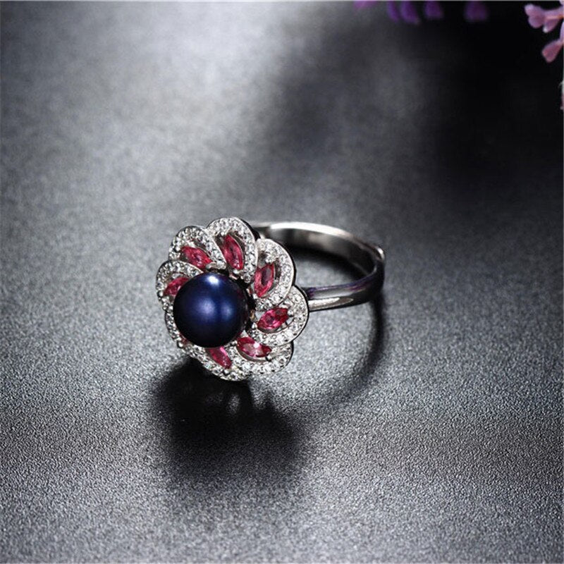 Rose red multi-flow AAAA 10-11mm natural freshwater pearl ring for women gift