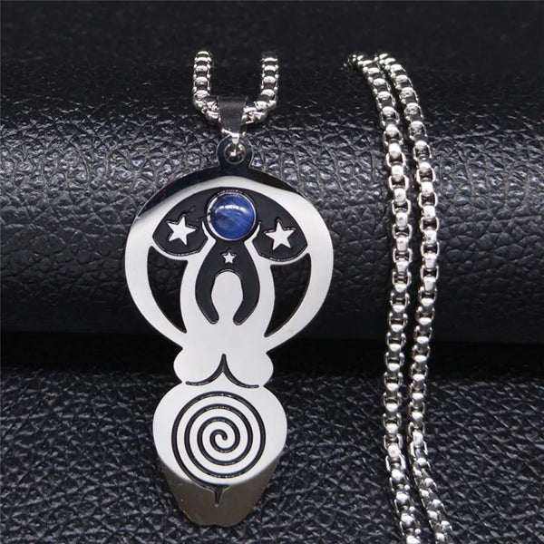 Vortex Goddess Stainless Steel Necklaces Women Silver Color Pentagram Necklaces