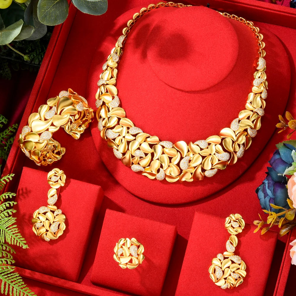 Famous Brand Trendy Luxury African 4 Jewelry Sets For Women Wedding Party Bridal Jewelry Set Gift