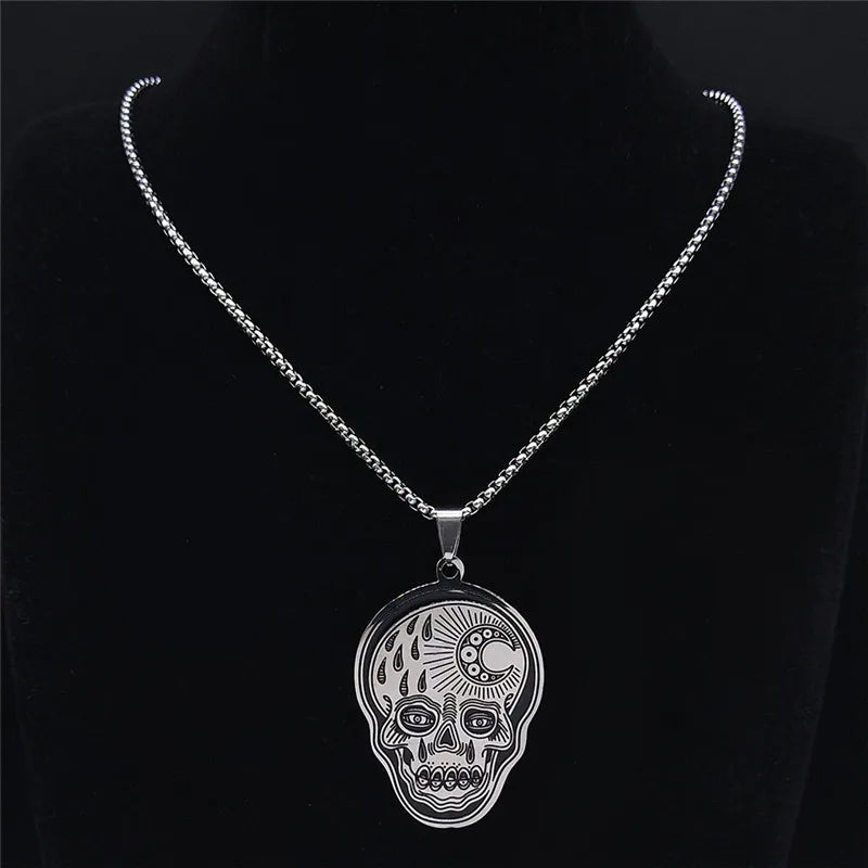 Stainless Steel Gothic Mexican Sugar Skull Necklace for Women