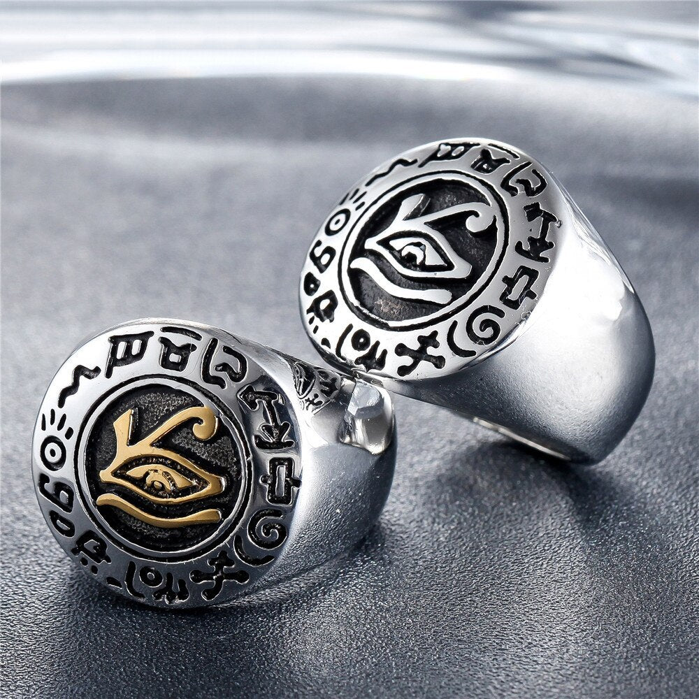 Vintage Stainless Steel Egyptian Men's Ring