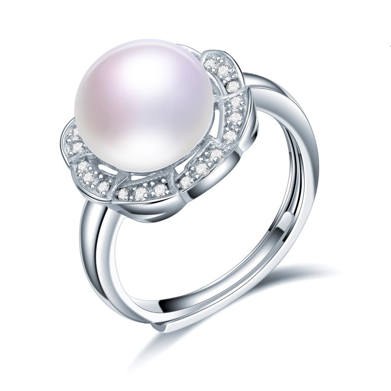 Round eight-petal flower 10-11mm natural freshwater pearl ring for women gift