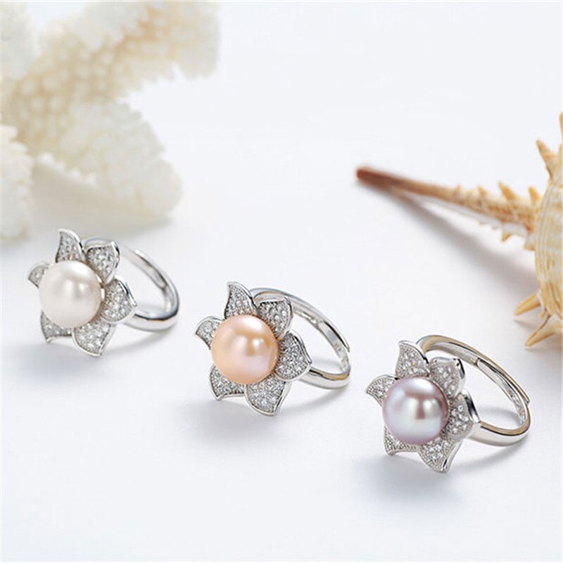 Flower 925 Sterling Silver Pearls Ring