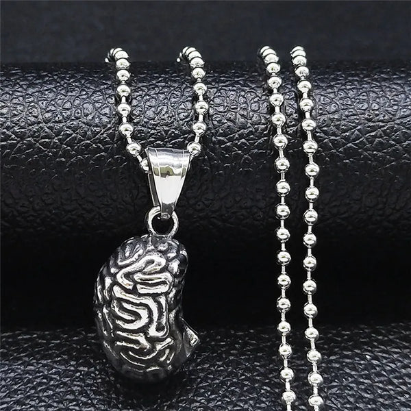 Vintage Goth Brain Stainless Steel Long Charm Necklaces for Women/Men