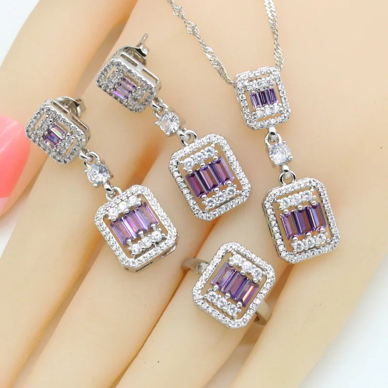 Purple Zirconia Dubai Wedding Jewelry Sets for Women