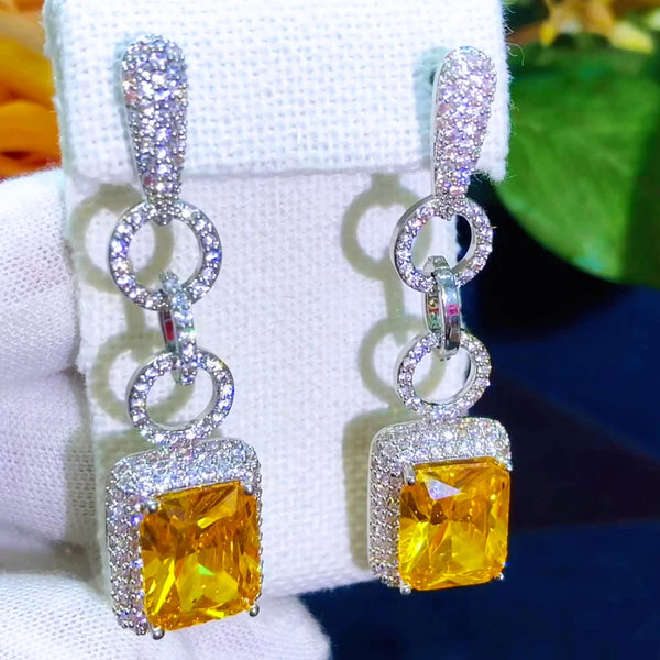 Luxury Cute Yellow CZ Crystal Earrings For Women