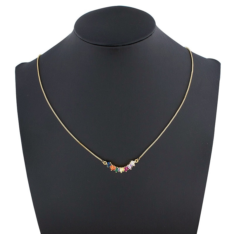 New Arrival CZ Rainbow Necklace Woman Long Chain Zirconia Pendant