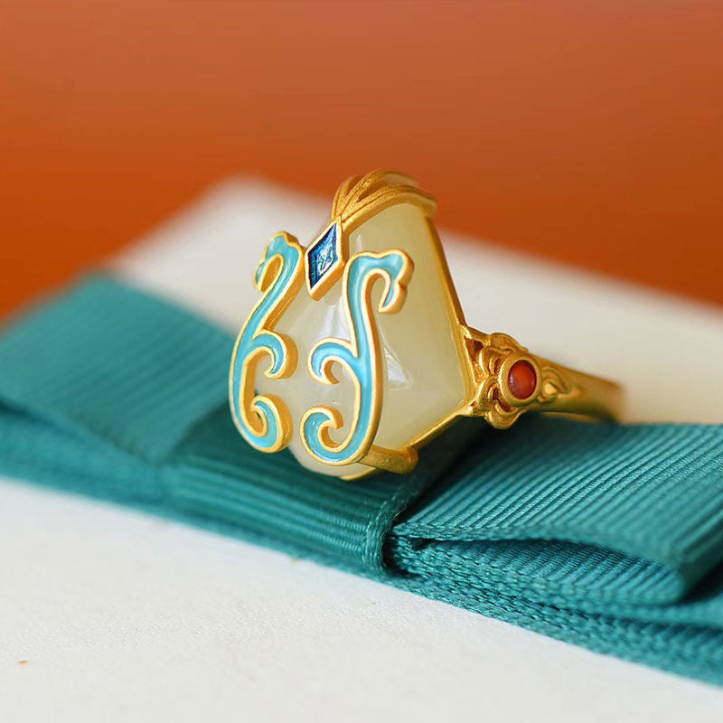 New silver Chinese retro enamel ring