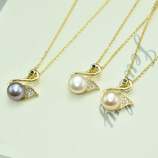 Pearl Jewelry Gold Swan Necklace Natural Pearl Beautiful 925 Sterling Silver Jewelry Pendants