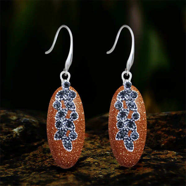 Vintage Eye Shape Golden Sequins Stone Earrings For Women