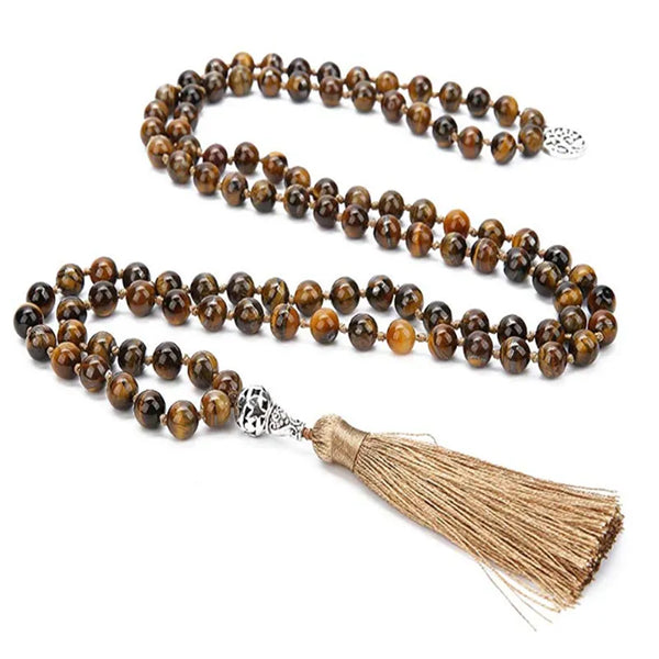 108 Natural Stone Japa Mala Beaded Knotted Necklace Meditation