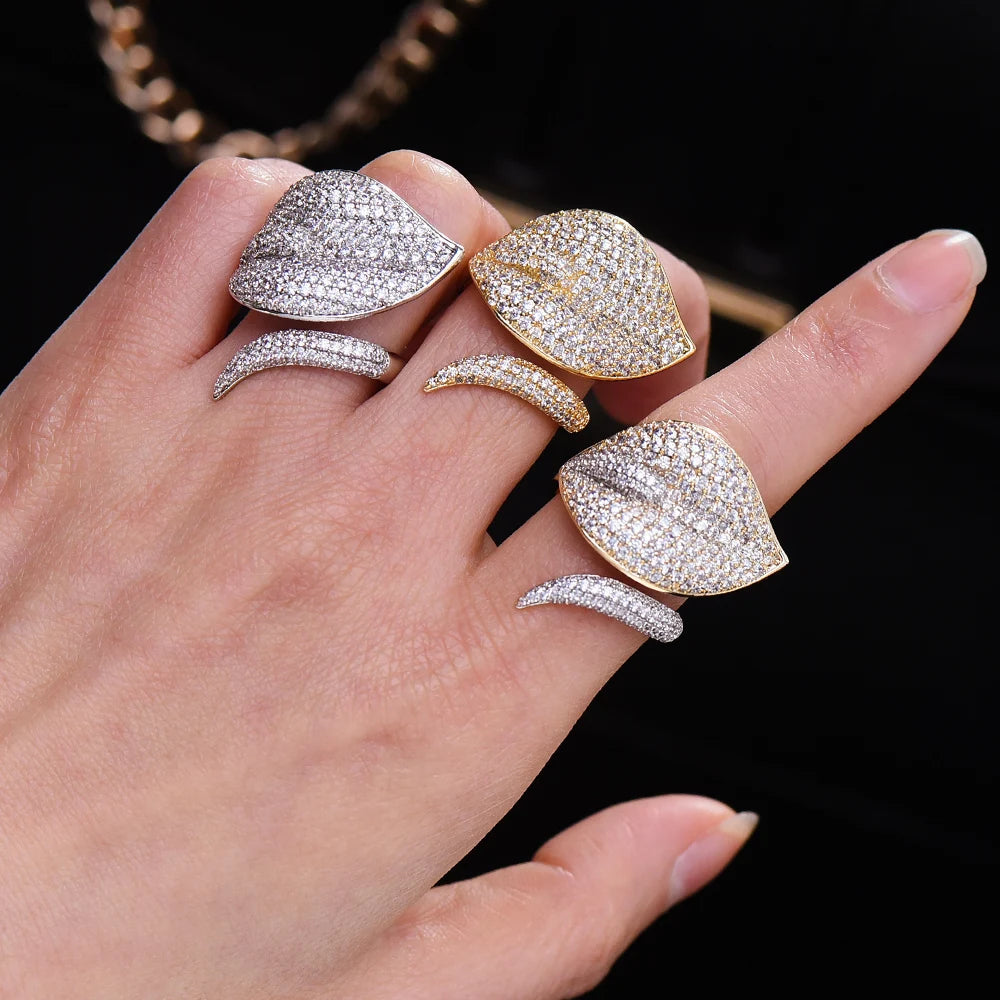 Luxury Noble Women Big Leaf Ring Gothic Dubai Style Bridal Wedding Party Anniversary Best Gift